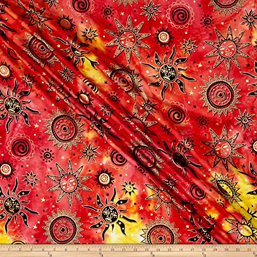 Textile Creations Fuchsia Indian Batik Odyssey Gold Sun Multi Metallic Fabric by The Yard