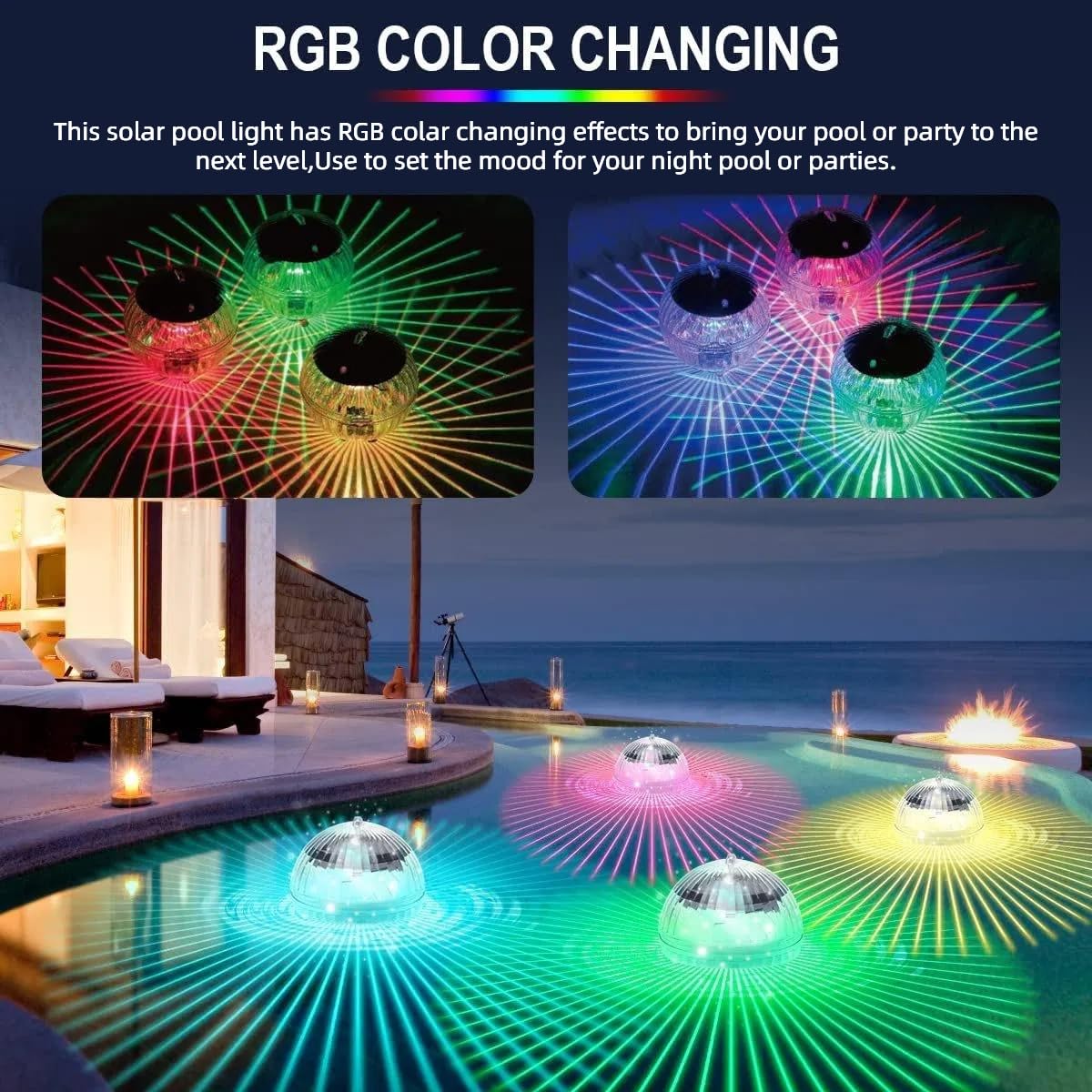 flexman Solar Floating Pool Lights, Waterproof Multi Color Solar Floating Lights - Image 3