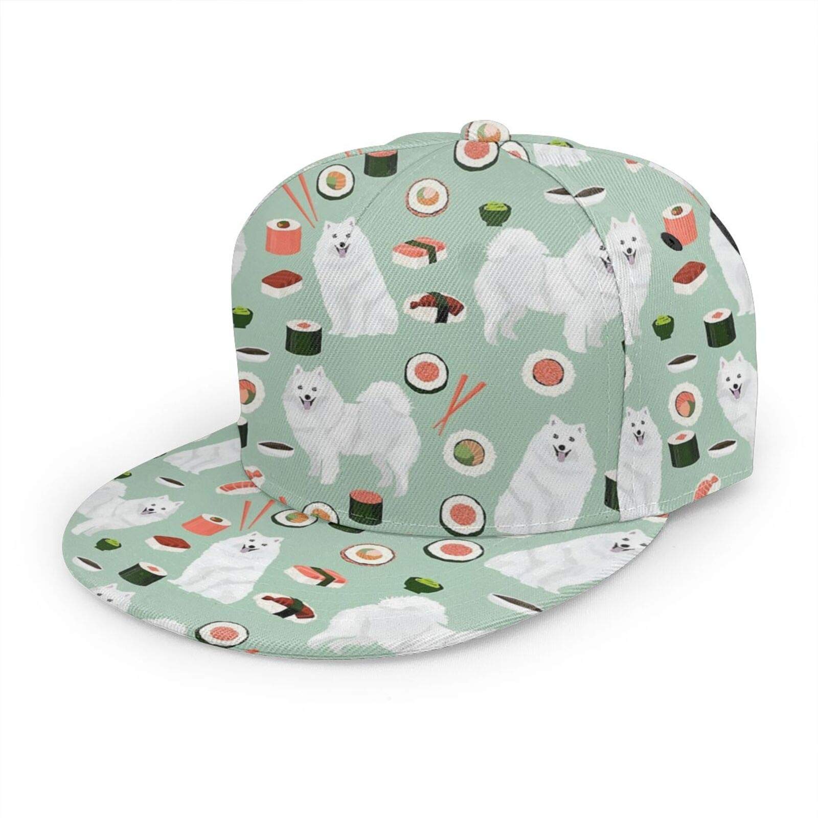Iubbki Unisex Japanese Spitz Sushi Samoye Dog Baseball Cap Women Men Adjustable Hip Hop Hat Fashion Flat Bill Brim Baseball Cap