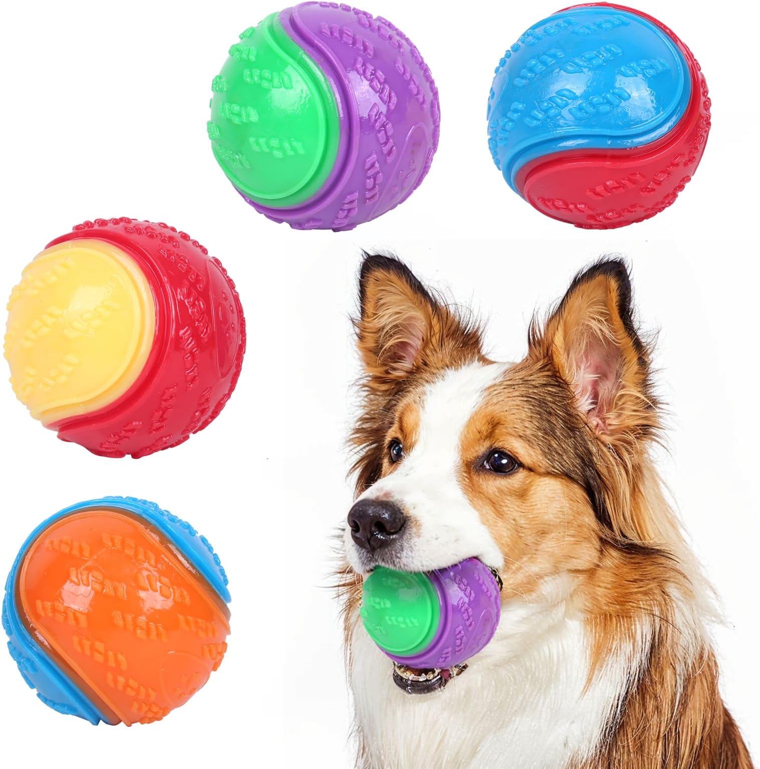 Lot De 4 Balles Couinantes Pour Chien - Avec Picots - Flottantes Et Rebondissantes - Pour Santé Dentaire