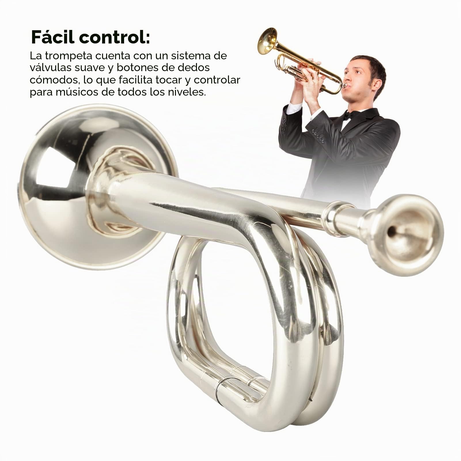 Trompeta de caballería de latón – Instrumento de estilo militar fácil de jugar con punta – Soplador de cobre