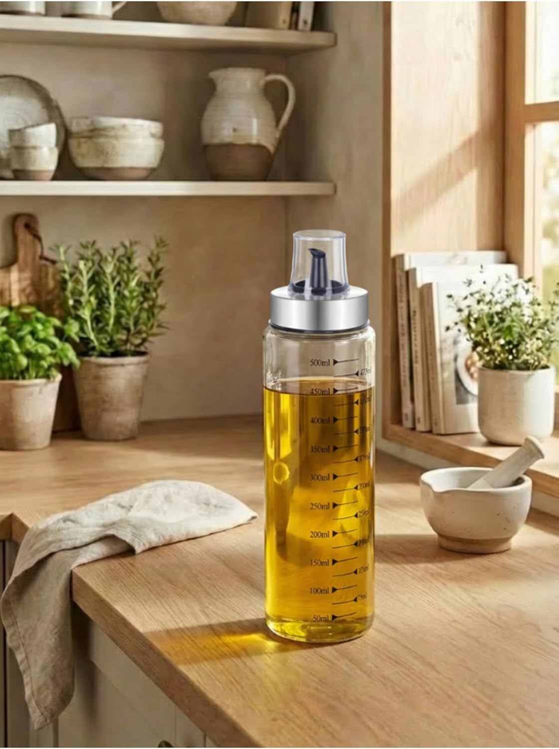 Metal Kapaklı Ölçülü Yağdanlık, Cam, Şeffaf, 550 ML