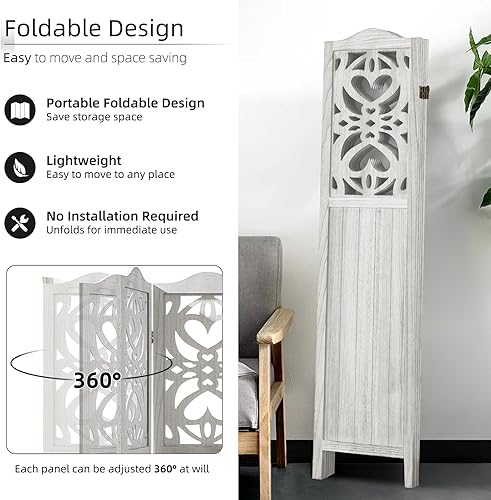 Miniatura 4 de Divisor de habitación, divisor de pared de 5.6 pies, pantalla de madera de 6 paneles, divisores de habitación tallados portátiles independientes
