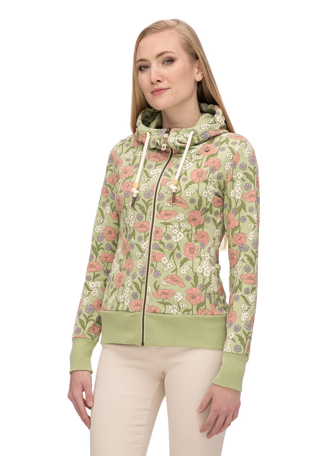 Ragwear PAYA Print Damen Frauen Kapuzenjacke,Zip Hoodie,Sweatjacke,Stehkragen,Seitentaschen