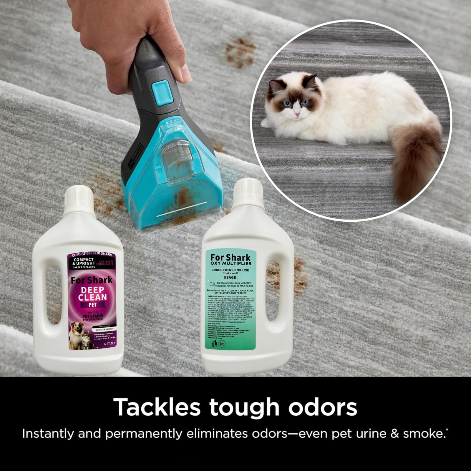 1L Détachant Et Anti-odeurs, Nettoyant For Tapis. Compatible Avec Shark Tous Les Nettoyeurs De Tapis Verticaux Et Compacts
