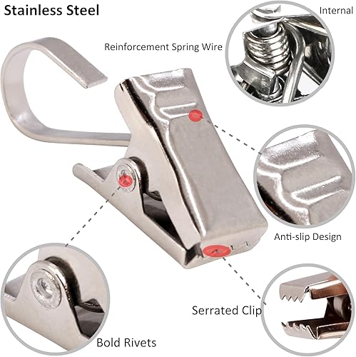 Miniatura 3 de BIHRTC Paquete de 25 Clips de Metal para Cortinas Clips Colgantes Clips Anchos y Planos para Canalones Clips Colgadores de Cortinas para Ducha