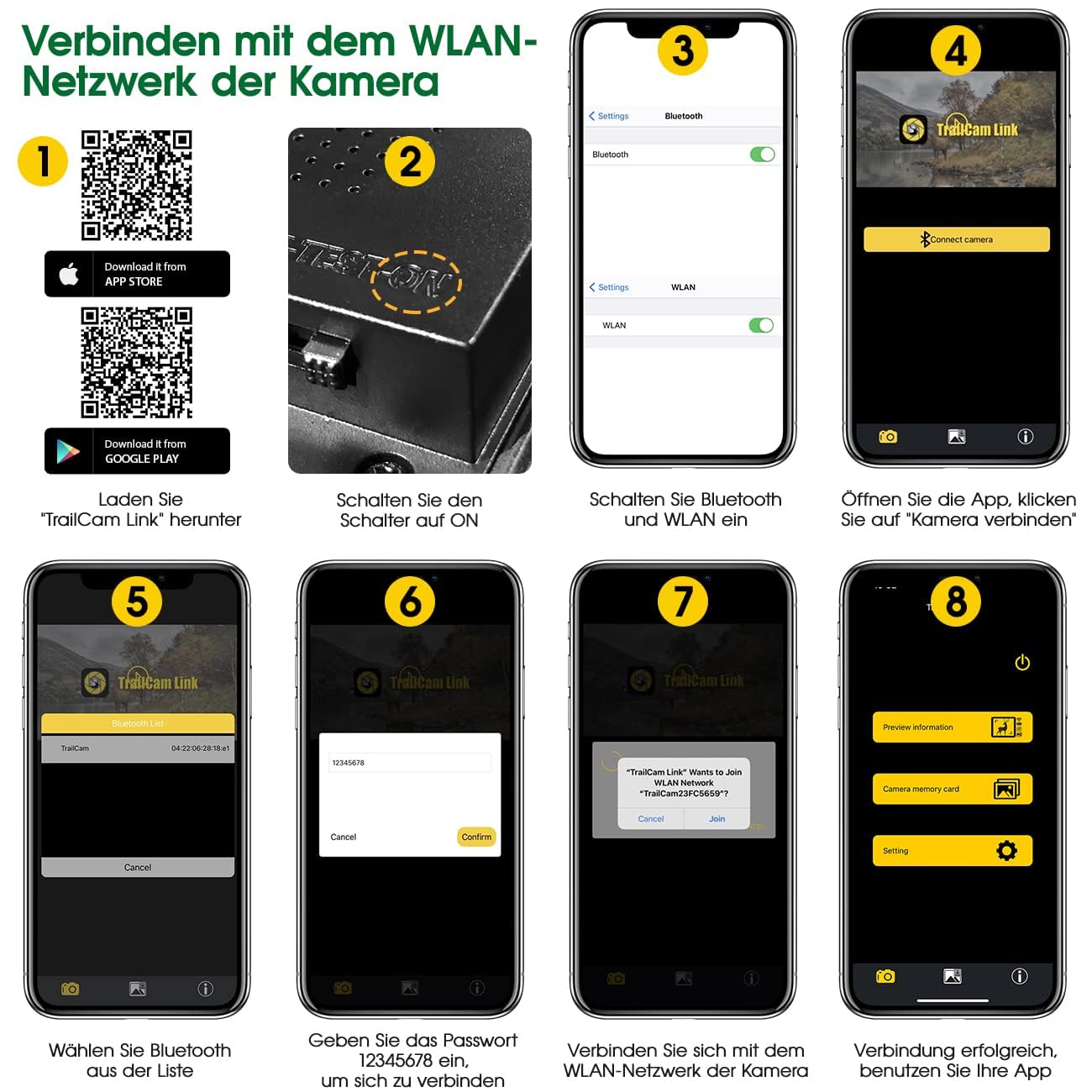 Crenova Wildkamera Handyübertragung APP 4K 32MP mit 32GB microSD 940nm IR LEDs WLAN Bluetooth, Wildtierkamera mit Nachtsicht Bewegungsmelder Spielkamera IP66 Wildbeobachtung Waldkamera