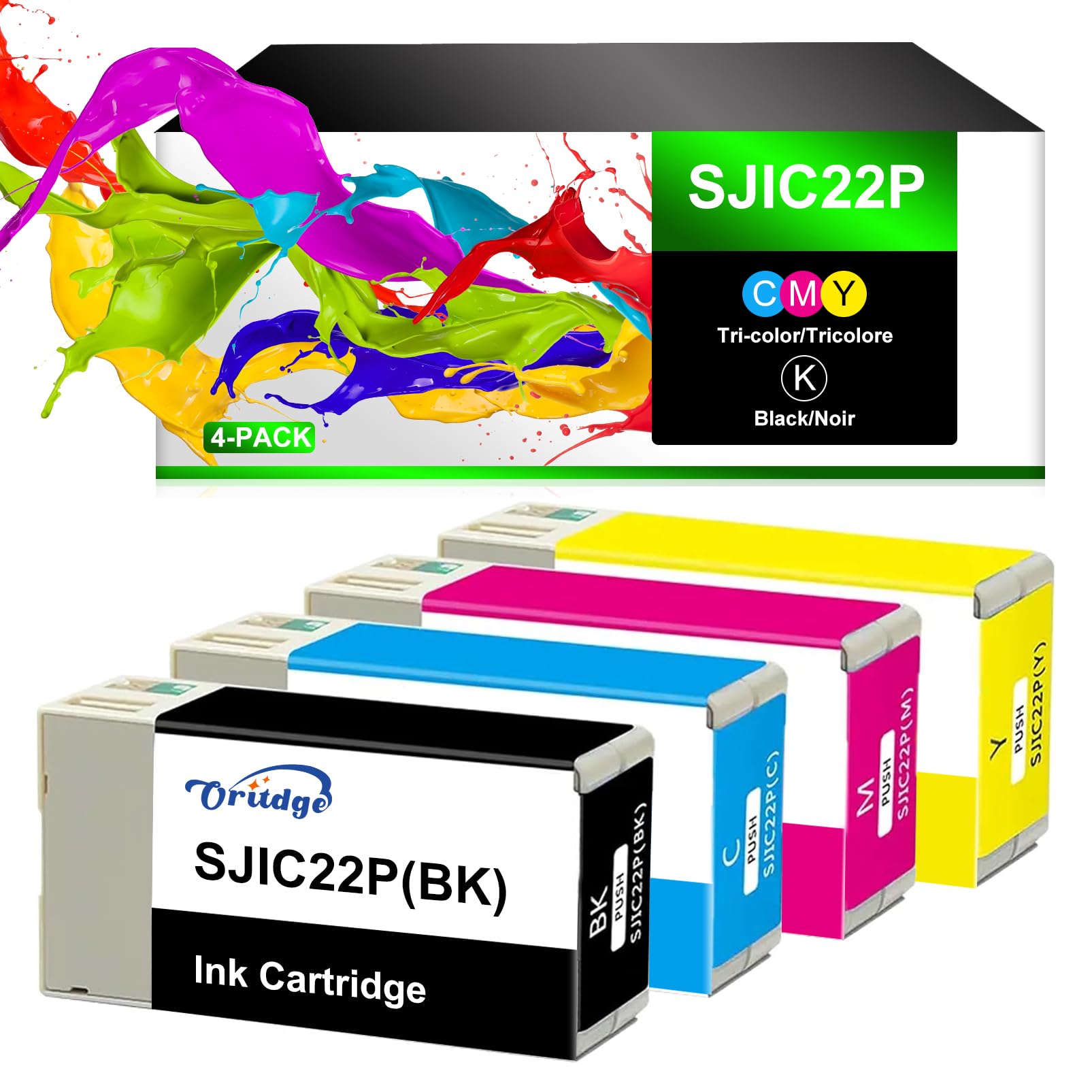 SJIC22P Cartouches d'encre Remanufacturé pour epson SJIC22P pour C33S020577 C33S020581 C33S020582 C33S020583 Compatible pour epson Colorworks TM-C3500 C3500 C3510 C3520 (4 Packs)