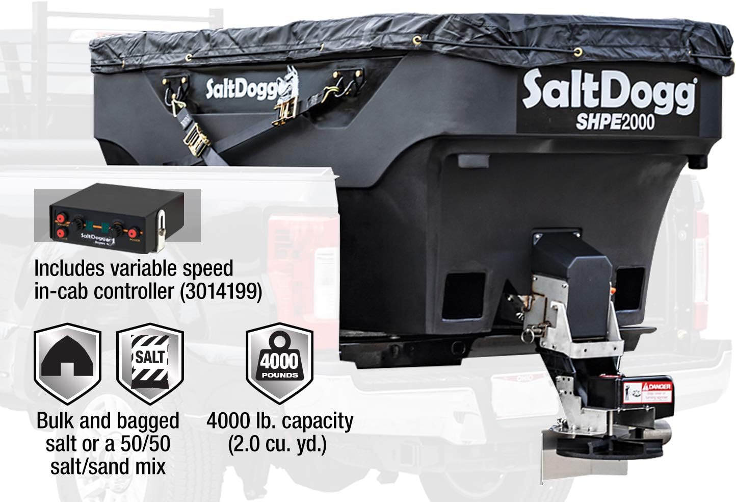 Buyers Products SHPE2000 SaltDogg 2.0 Cubic Yard Electric Poly Hopper Spreader, Black : Patio, Lawn & Garden