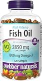 Webber Naturals Fish Oil 2850 mg, High Potency, 1,800 mg Omega-3 per Serving, 120 Clear Enteric Softgels, No Fishy Aftertaste, Ultra-Purified, Supports Heart, Cognitive, and Joint Health
