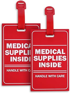 MEDMAX 2 Pack Medical Supplies Inside Tag, Handle with Care for Luggage or Bags Containing Medical Devices, Easy to Spot