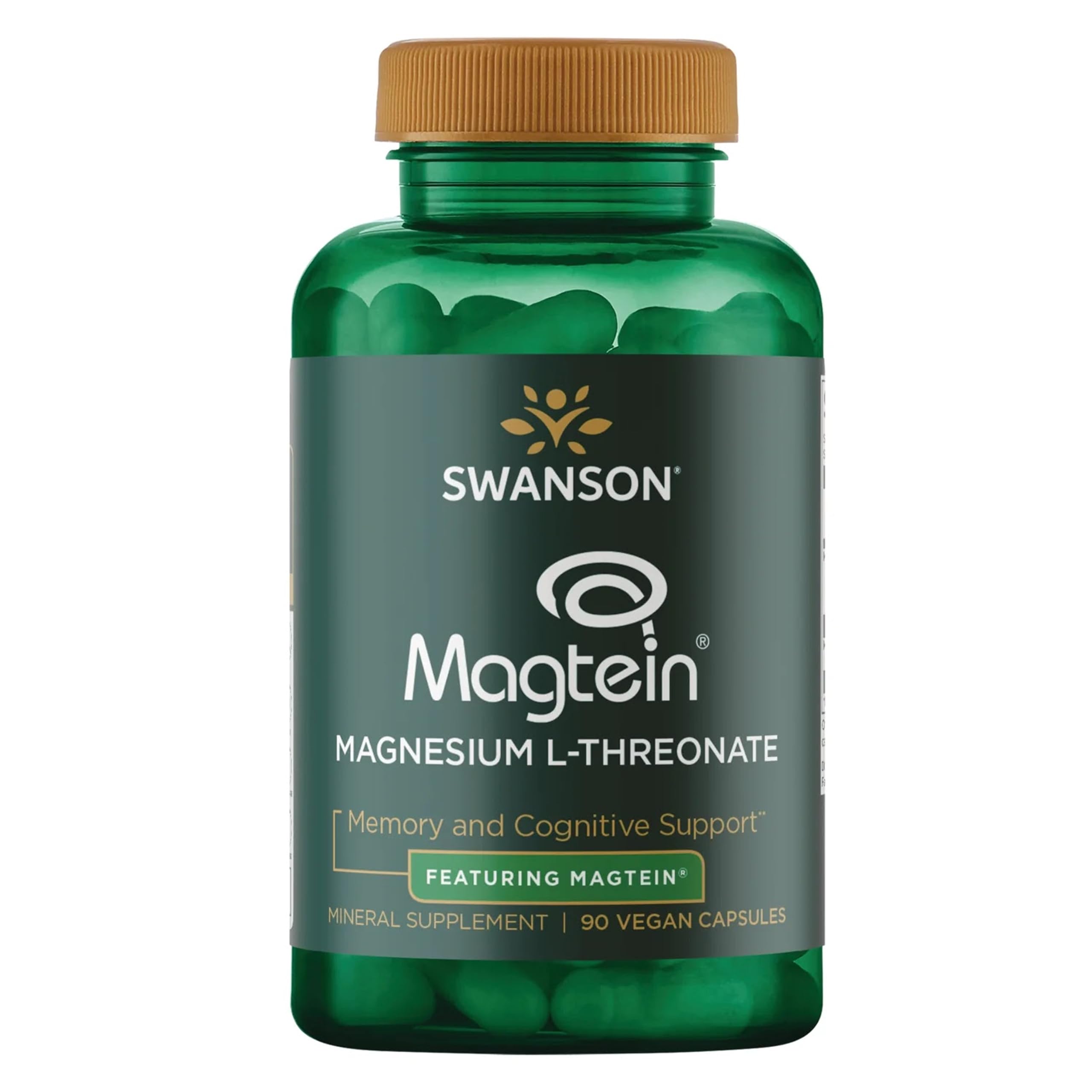 Swanson Magtein Magnesium L-Threonate Supplement, 90 Vegan Capsules 90 Count (Pack of 1)