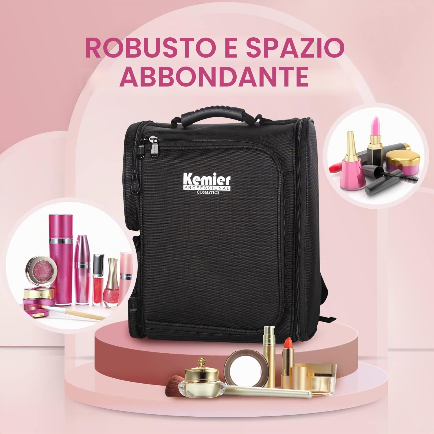 Trucco Borsa Protable Artist Zaino Trucco Custodia da Viaggio Trucco Organizer Bag Trousse da Toilette Borsa Cosmetica con Sacchetti - Nero