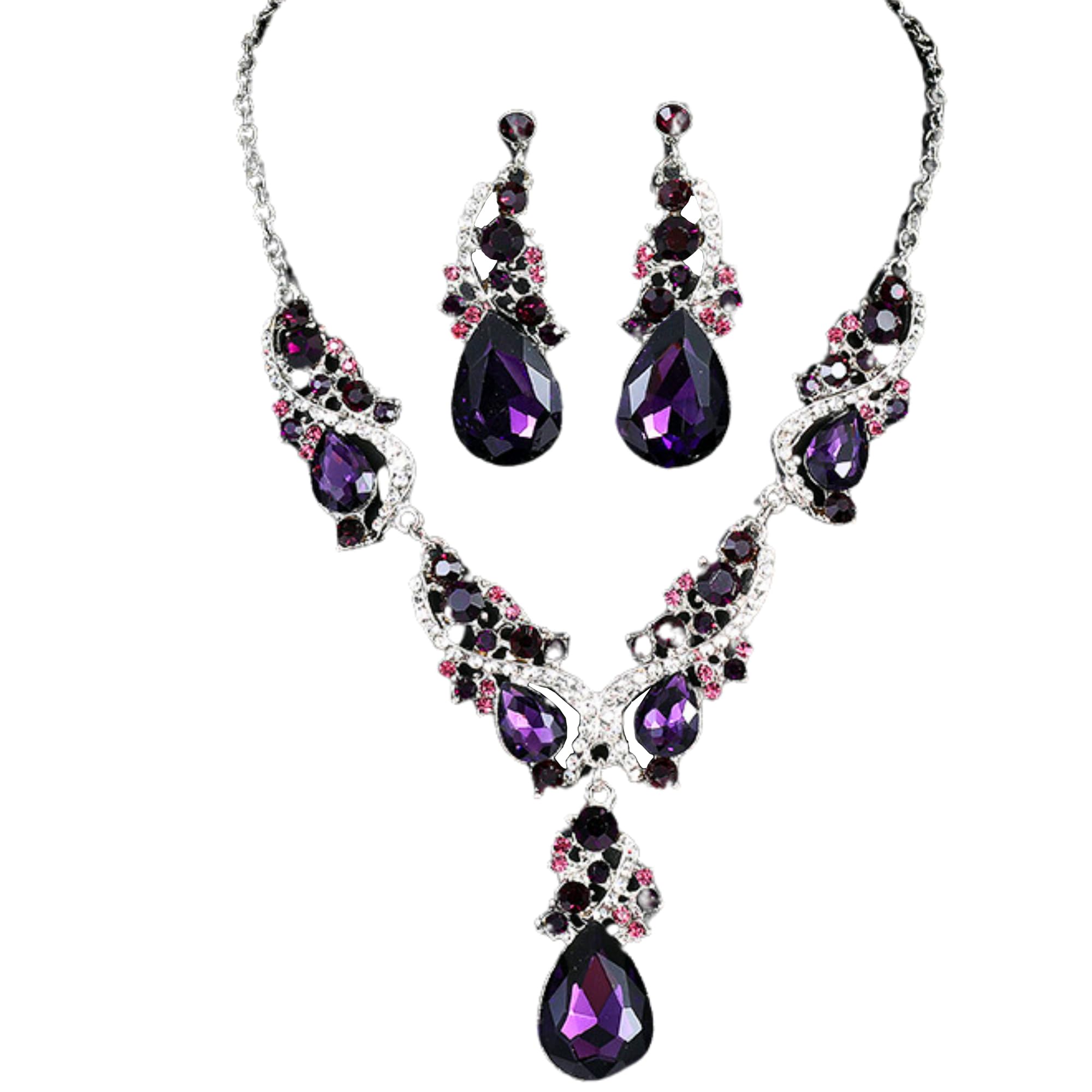 GEHNEY joy of jewelsGehney JN11 Fancy Gemstone Jewellery Set for Women - Perfect Gifts for Women - 2pcs Necklace Set with Choker & Earrings For Girls - Ideal Necklace for Women - Stunning Statement Jewellery