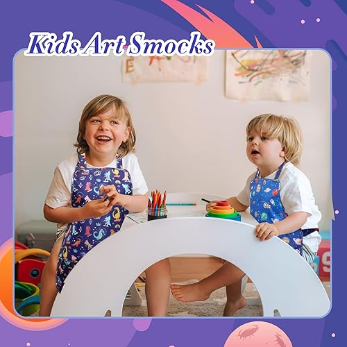 Miniatura 4 de Xtinmee 2 delantales para niños con bolsillos, correa ajustable para niñas, niños, pintura, cocina, horneado, arte