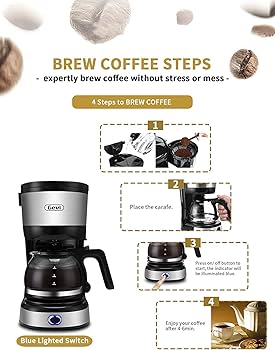Gevi 4 tazze Small Coffee Maker, Compact Coffee Machine with Reusable Filter, Warming Plate and Coffee Pot for Home and Office