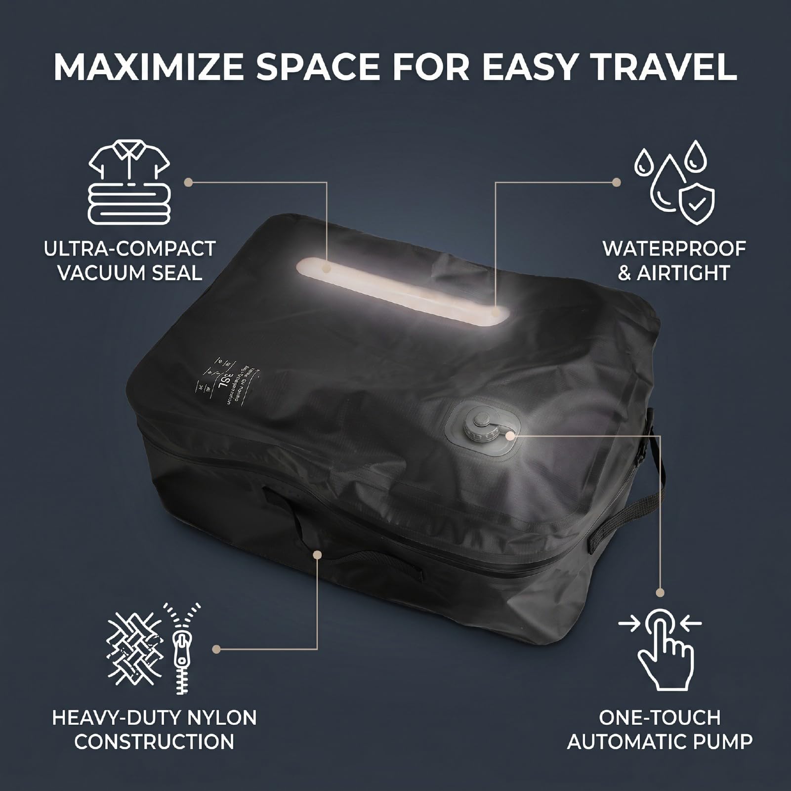 Generic 35 L Vakuum-Kompressionsbeutel für Reisen, Wasserdicht, Platzsparende Aufbewahrung für Koffer, Rucksäcke, Robustes TPU und 210D-Nylon, Ideale Organisationslösung (GRAY)