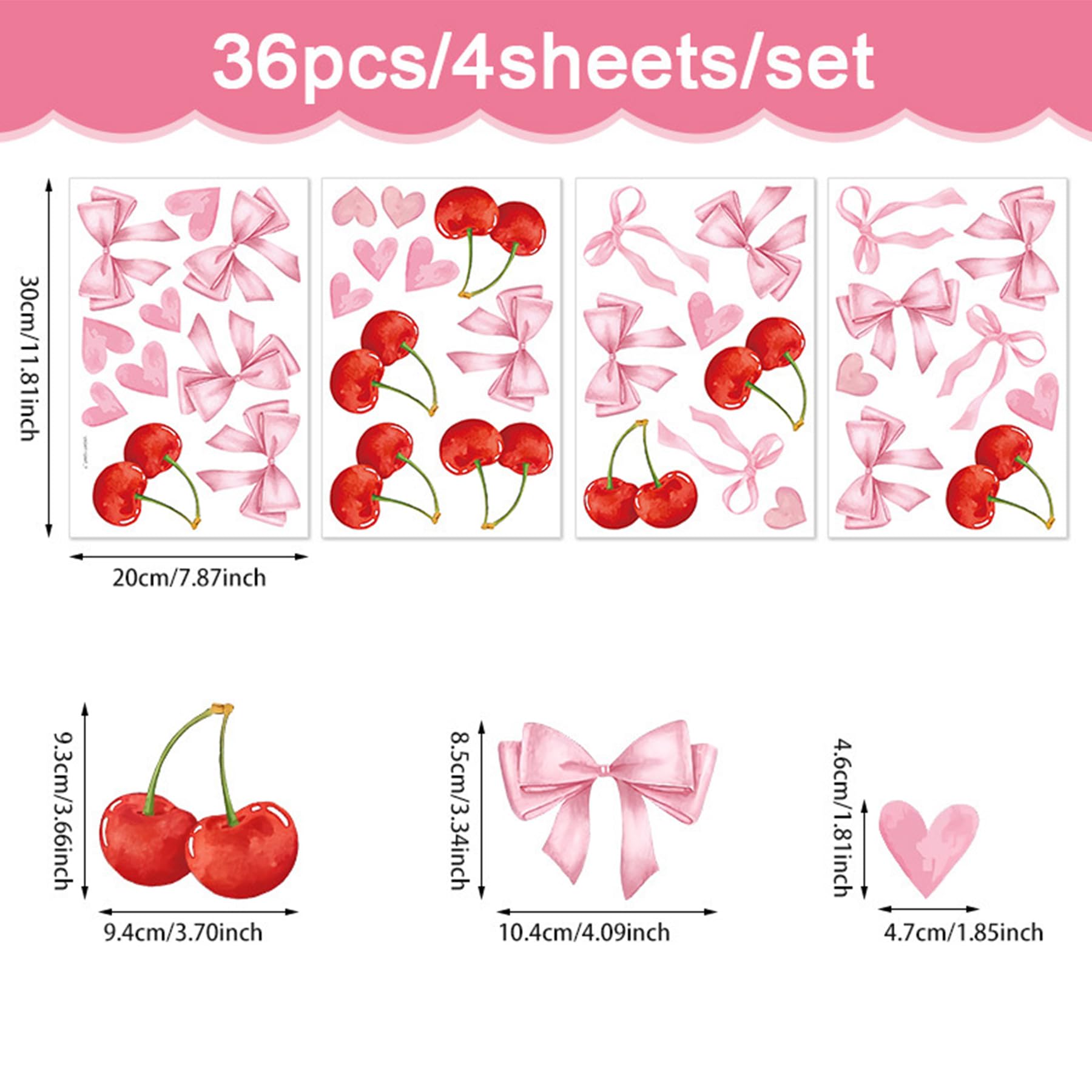 Wasise Bow Room Decor, Bow Decor Bedroom, Pink Wallpaper, Wall Stickers for Girls Room Cute Cherry Wallpaper - Image 2