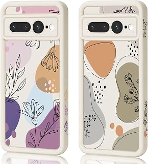 Pack of 2 Mobile Phone Cases for Google Pixel 7 Pro, Aesthetic Flowers with Pattern, Matte Case, Women, Girls, Soft TPU Protective Case, Shockproof Bumper Case for Google Pixel 7 Pro, 01