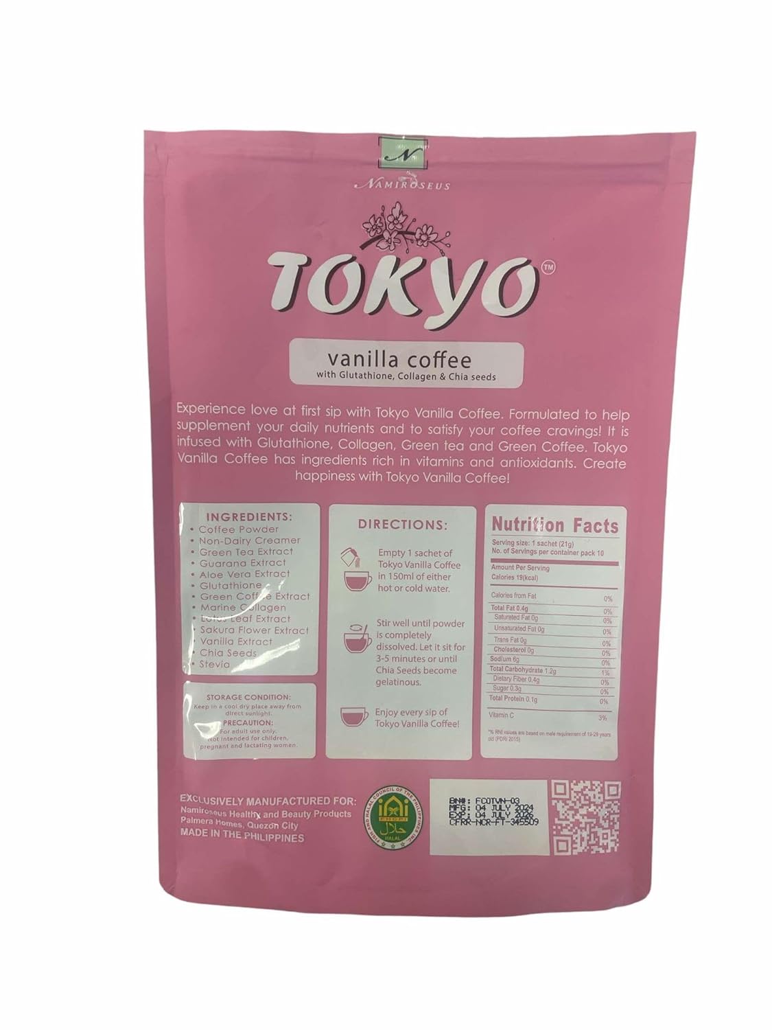 Namiroseus TOKYO Vanilla Coffee, 21g x 10 Sachets, 10 Count (Pack of 1)