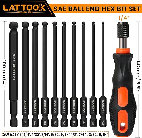 Miniatura 2 de Juego de 10 brocas de llave Allen de cabeza hexagonal (10 piezas SAE 516 a 564 pulgadas), juego de 10 brocas hexagonales de extremo de bola SAE,