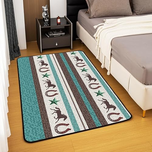 Miniatura 4 de Alfombra de herradura occidental de 5 x 7 para niños, estilo retro, estilo vaquero, para sala de estar, dormitorio, hombres, granja, salvaje oeste,