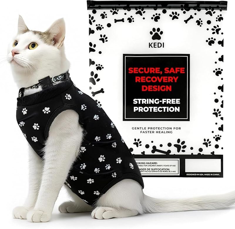 Roupa pós-cirúrgica para gatos fêmeas, alternativa ao colar elizabetano, preta, tamanho Médio