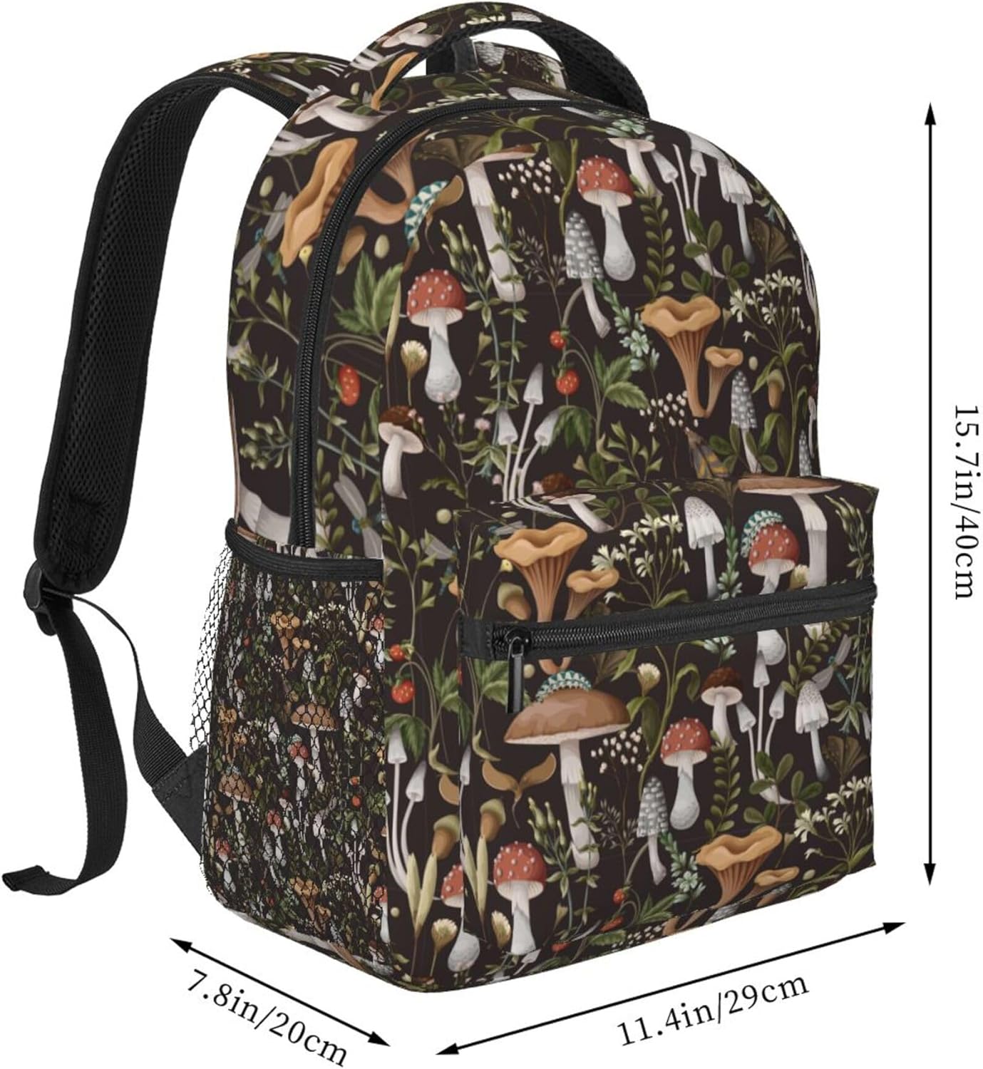 Vintage Mushroom Lightweight Travel Backpack With Zipped Front Pocket Printed Laptop Bag Fashion Casual Daypack For Work, Hiking, Camping Unisex - Image 2