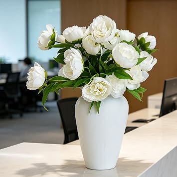 12P White Peonies Artificial Flower Fake Silk Flowers for Home Decor Indoor