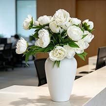 12 Pcs Cream White Peonies Artificial Flowers Faux Silk Flowers Bulk for Vase Fake Flowers Branches with Stems for DIY Bouquet Centerpieces Wedding Floral Arrangements Home Decor