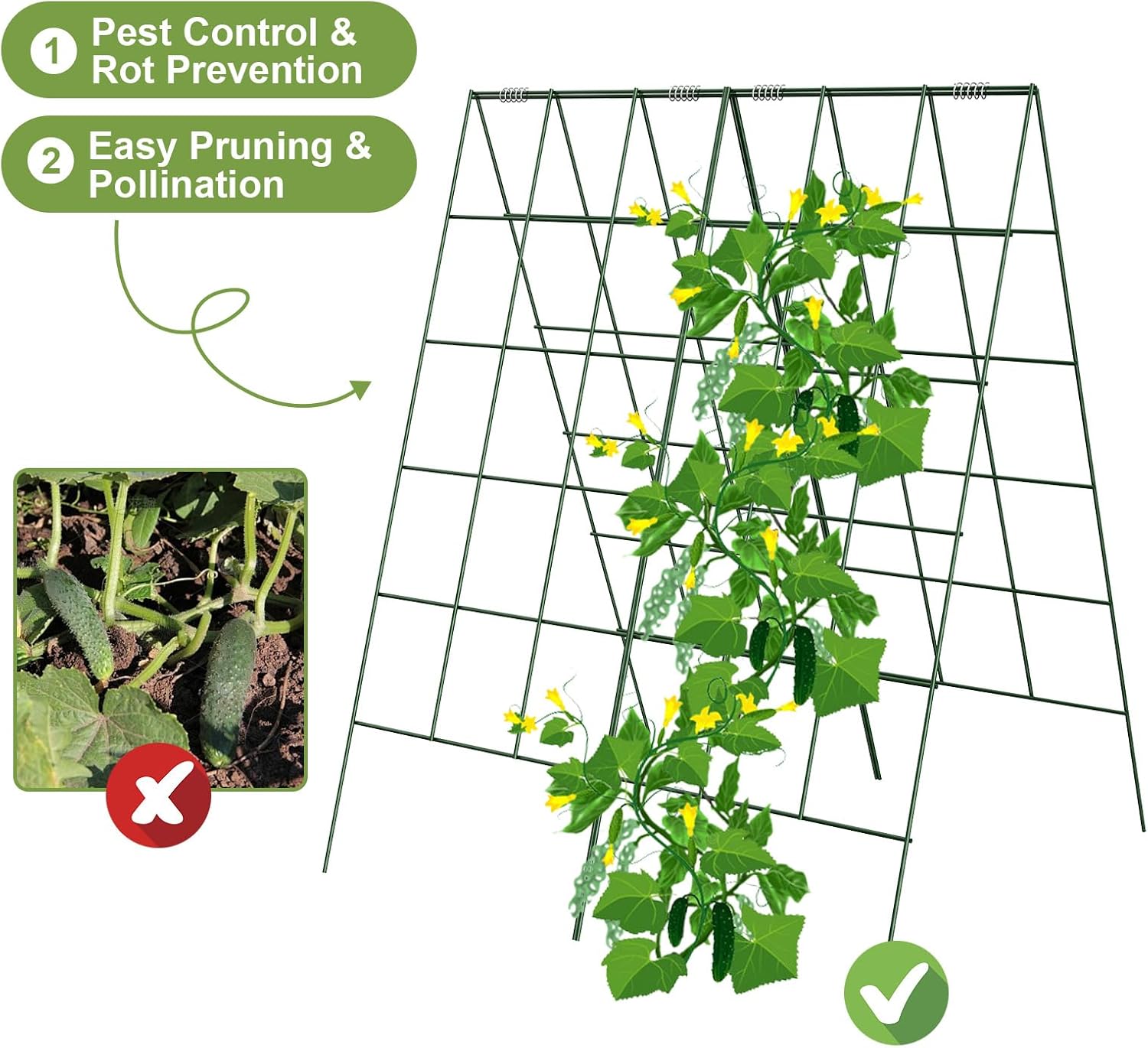 Amoskey Cucumber Trellis, Garden Trellis for Climbing Plants Outdoor, Foldable A-Frame Trellis, Cucumber Trellis for Raised Bed for Cucumbers, Peas, or Tomatoes (Green, Bold Large Grid 46''H*36'W)