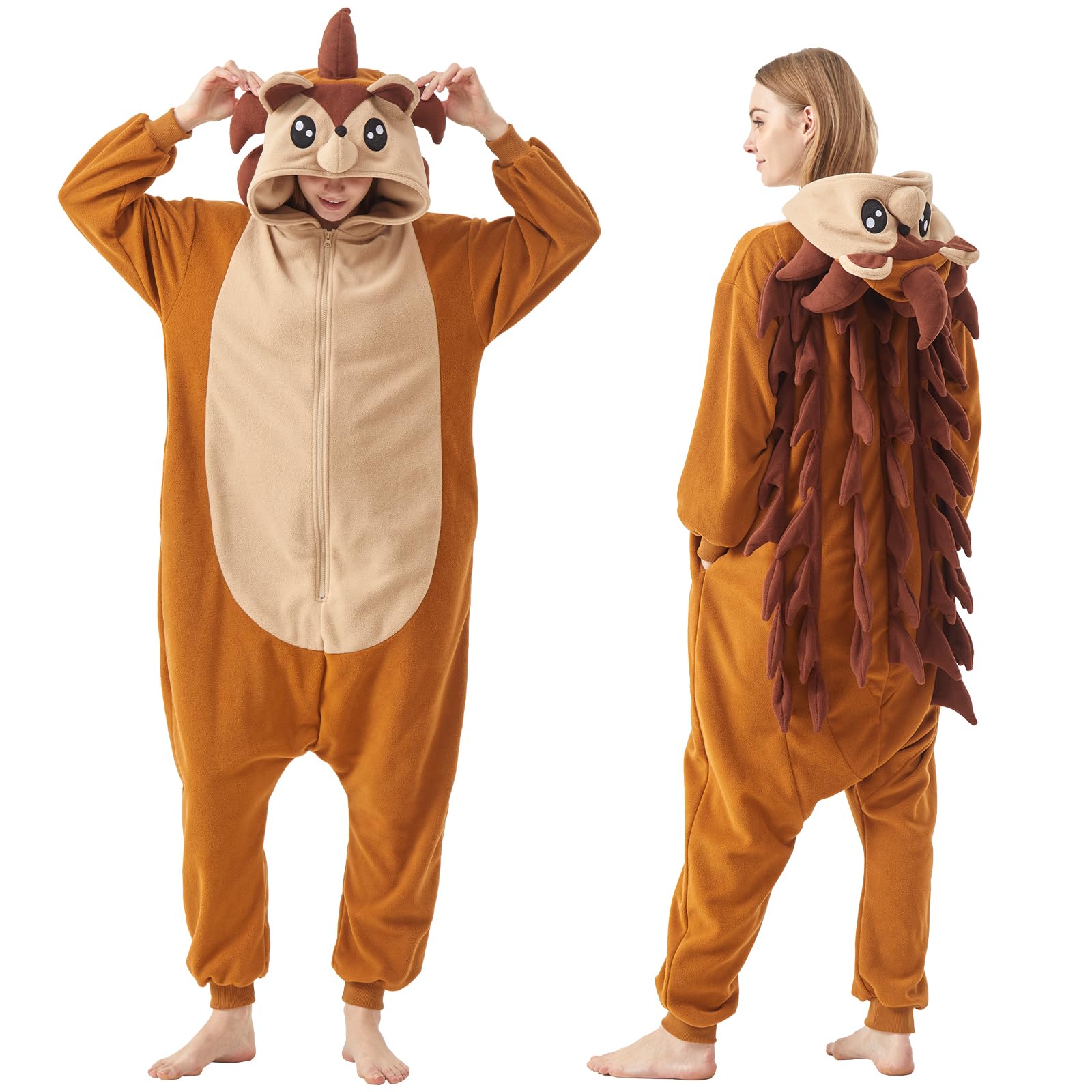 AMAMHAHAVA Hedgehog Onesie for Adults Halloween Costume Cosplay One-Piece Pajamas for Women and Men, Hedgehog Costume, Large
