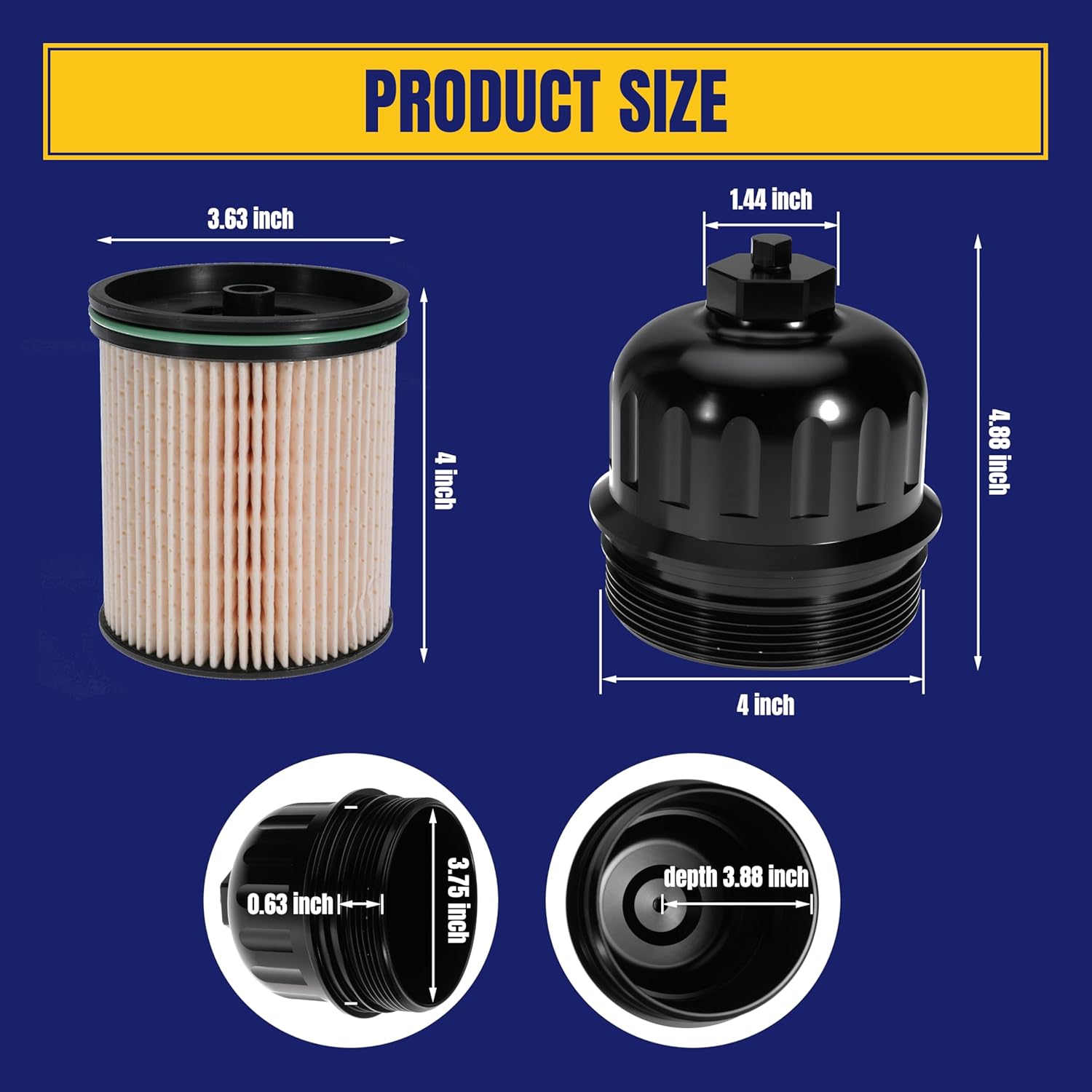 134001 Billet Fuel Filter Housing Cap and TP1015 Fuel Filter for Chevrolet Silverado for GMC Sierra 2500HD 3500HD 17-20 for Duramax Diesel 6.6L for Chevy Cruze 17-19