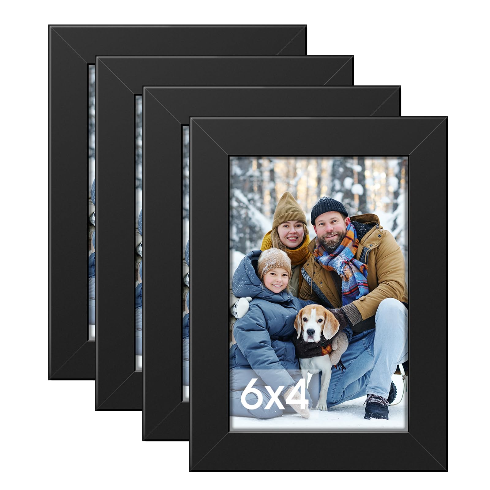 Dmsell Black 4 Pack Photo Frame 6X4, 6X4 Picture Frame For Tabletop Display And Wall Decoration