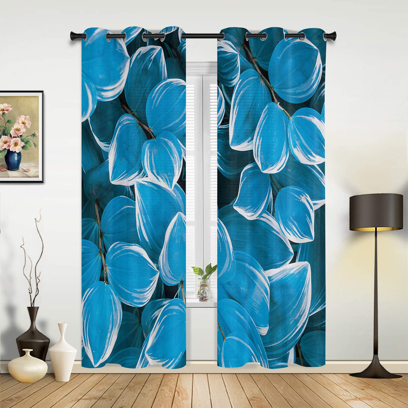Tende Oscuranti 3D Tenda Tenda per patio foglie blu con Motivo A Stampa Digitale Adatto per Tende in Poliestere per Hotel, Camere E Balconi 220x210cm