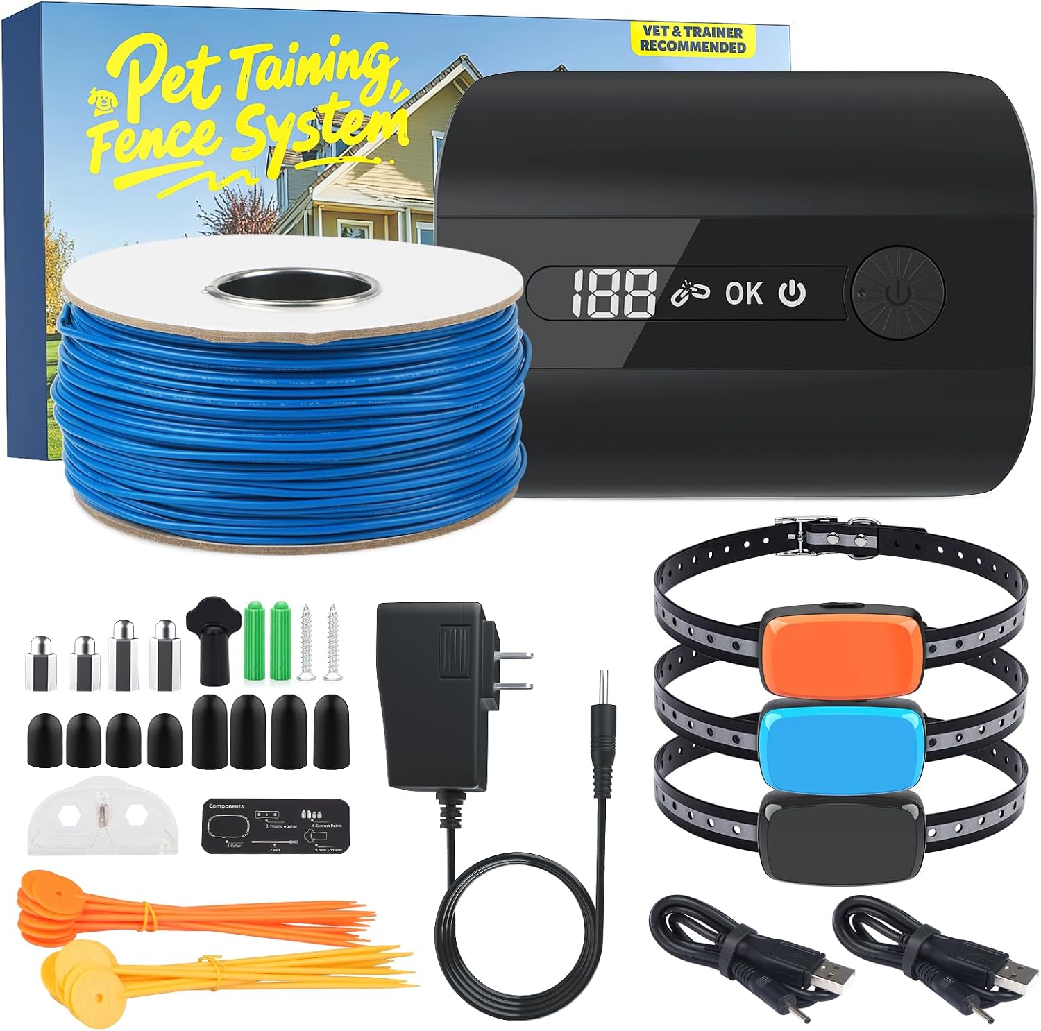 Electric Fence for Dogs,2026 Underground Dog Fence System for 3 Dogs | IPX7 Waterproof Training Collar with Tone Shock Correction Modes, rechargeable battery, and up to 3/4 Acre coverage