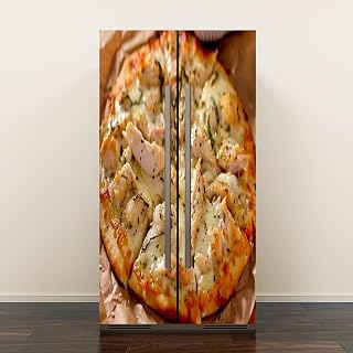 Self Adhesive Vinyl Refrigerator Wrap Set Chicken Alfredo Flat Bread Door Mural Removable Fridge Sticker Peel and Stick Decal Rustic Kitchen Decor, Style 2