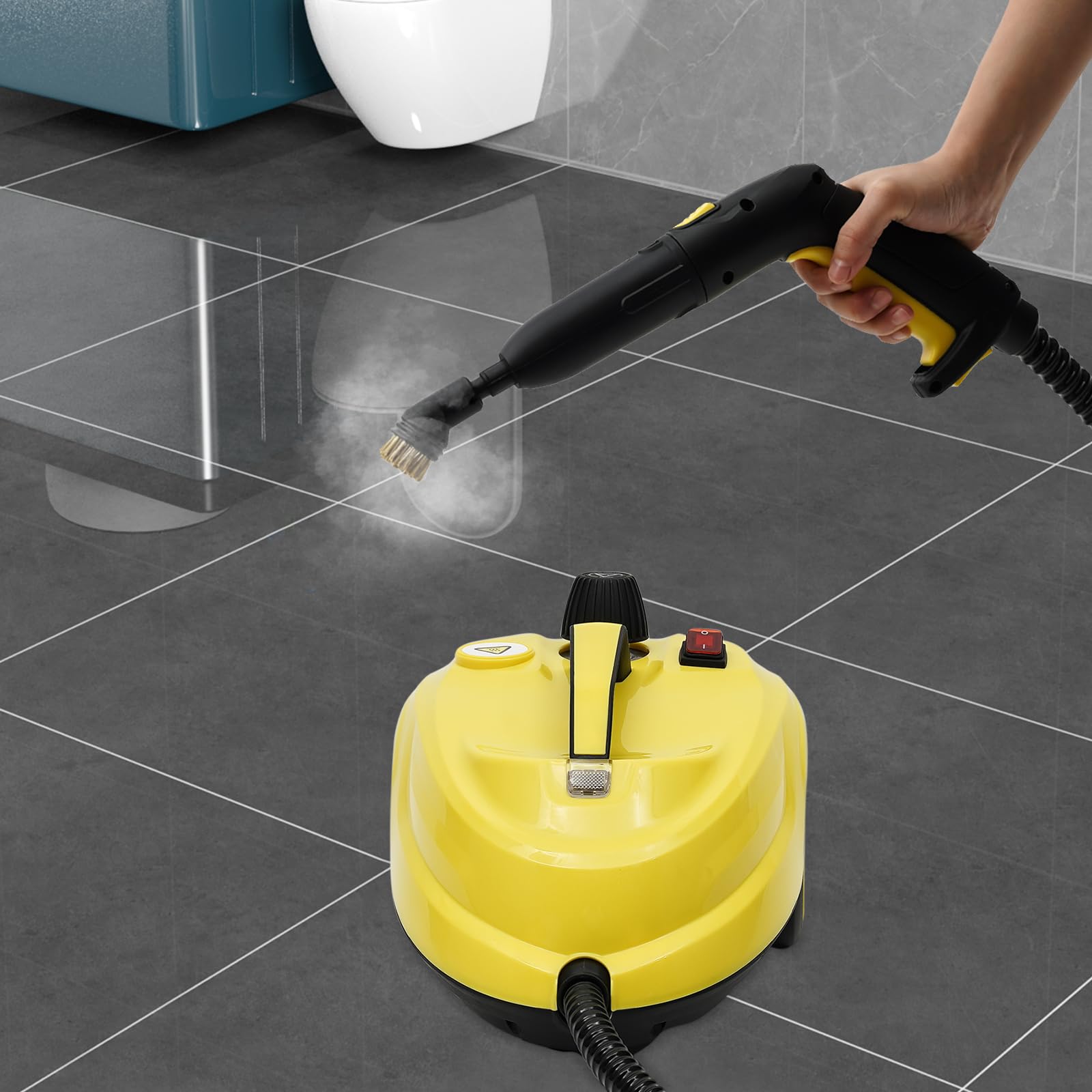 Limpiador de vapor de 2000 W con 5 bares de alta presión y 160 °C de vapor caliente, depósito de 1,8 l, cepillo giratorio de 360°, limpiador a vapor de mano con 3 m de largo y 15 accesorios