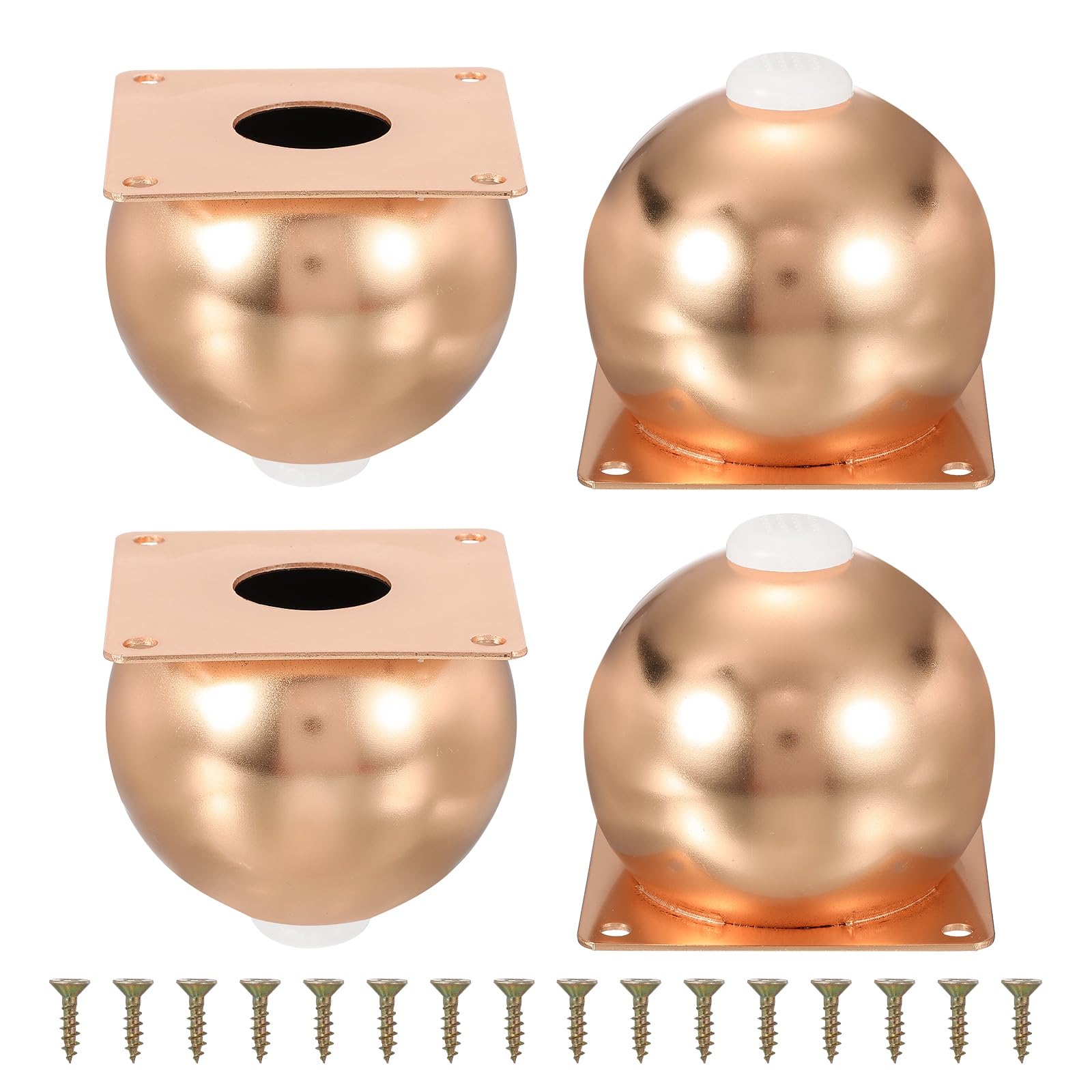 sourcing map Legs for Furniture Set of 4, Heavy Duty Metal Sphere Furniture Feet with Rubber Pads for Dresser, Sofa, Tables, Bed and Cabinet(3.15"/80mm, Rose Gold)