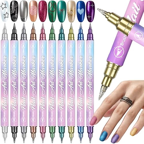 10 Colors 3D Nail Art Pens Set, 0.7mm Dual Tip,