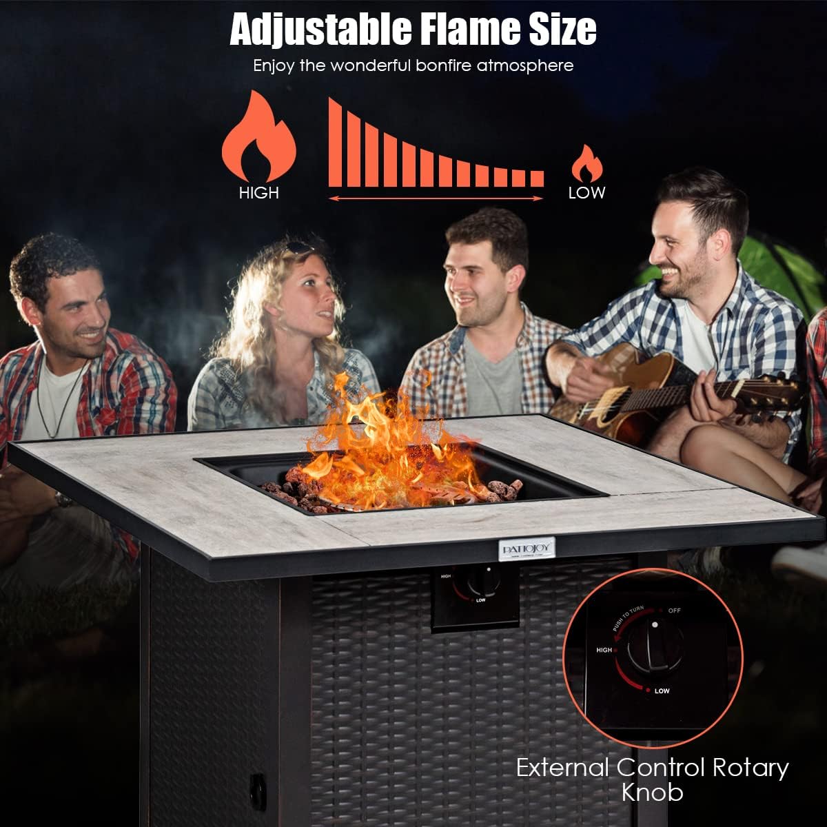 COSTWAY 30" Propane Gas Fire Table, Patio Square Fire Pit Table w/Stainless Steel Burner, 50,000 BTU Heat Output, Elegant Tile Tabletop, PVC Cover Perfect for Poolside, Backyard