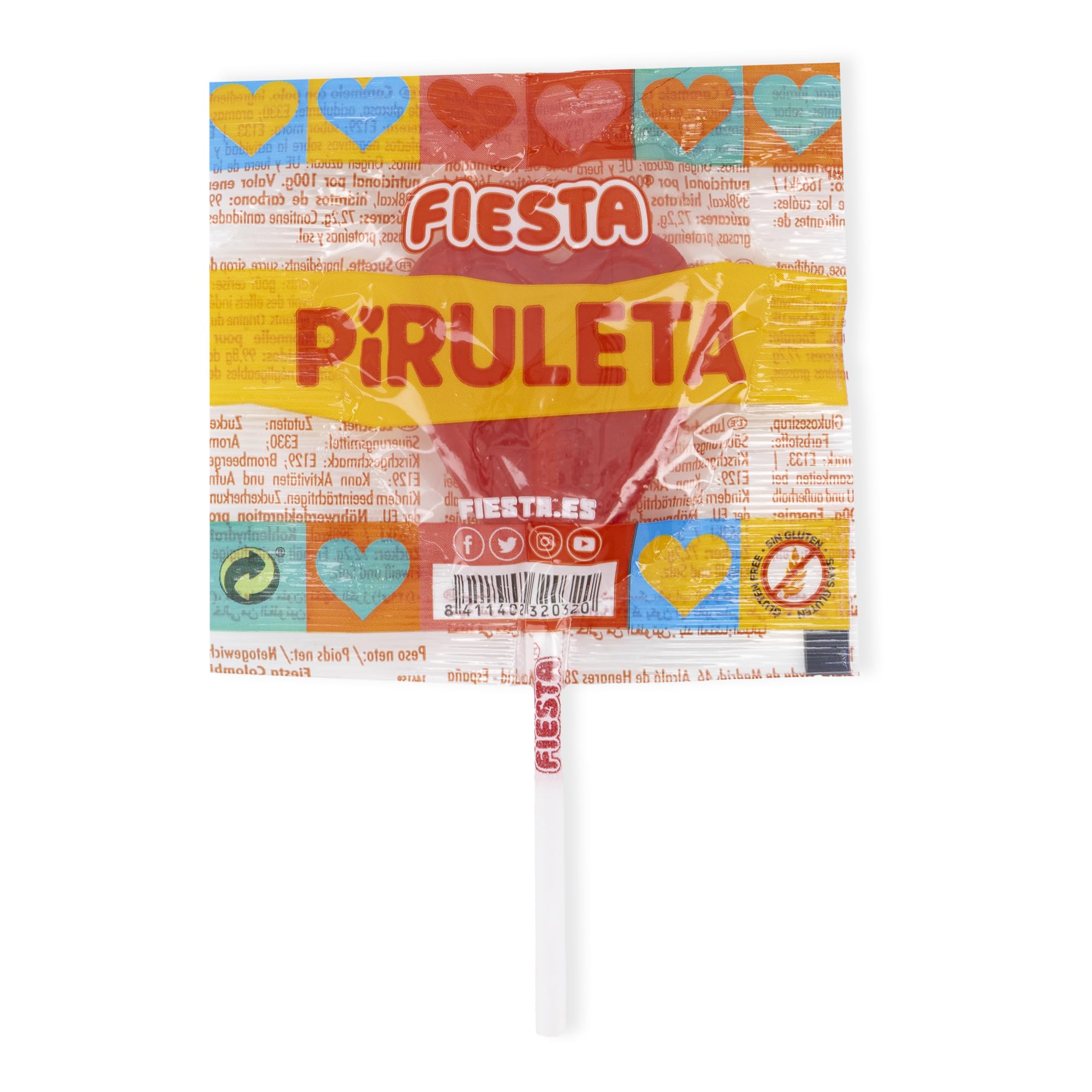 FIESTA Piruletas Caramelo Sabor Cereza Forma Corazón Caja 80 unidades