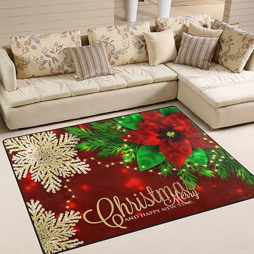 Miniatura 3 de ALAZA Alfombras de área de Navidad, alfombra de área para sala de estar, dormitorio, decoración del hogar, 5 x 4 pies, flor de pascua navideña y