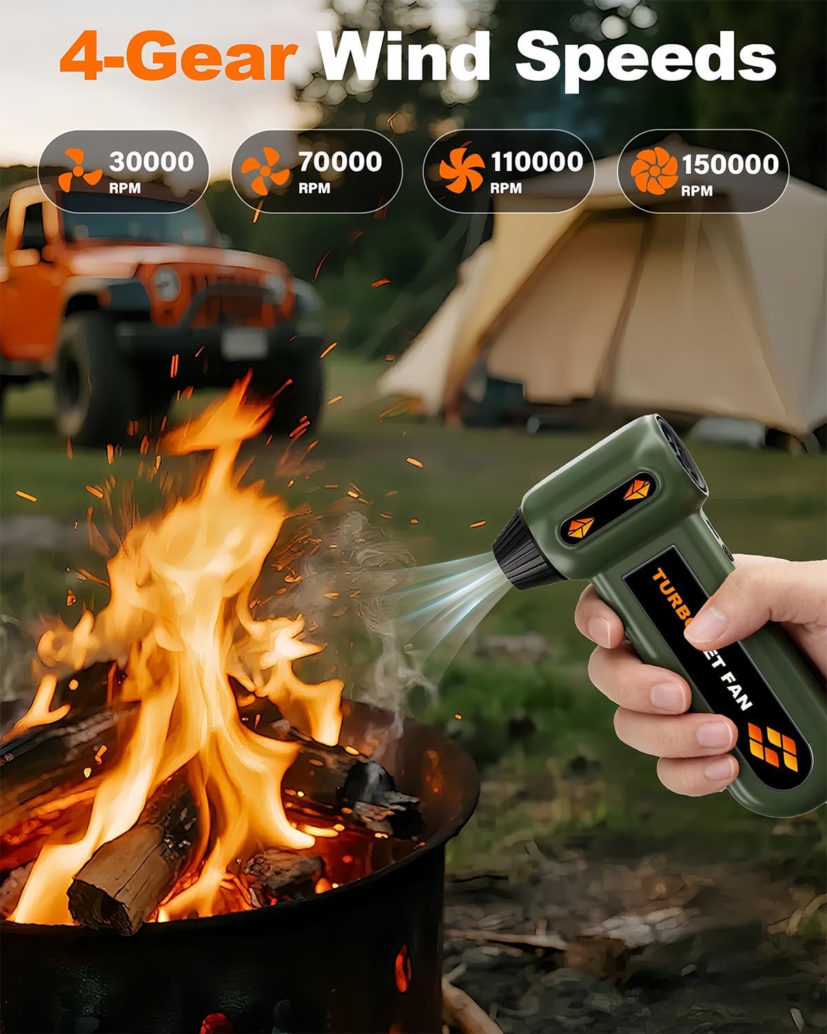 Super Powerful Compressed Air Duster, Rechargeable Duster Blower with LED Light, 4-Gear Adjustable 150000RPM Brushless Motor, Mini Blower for Computer, Keyboard, Outdoor, House and Car (Green)