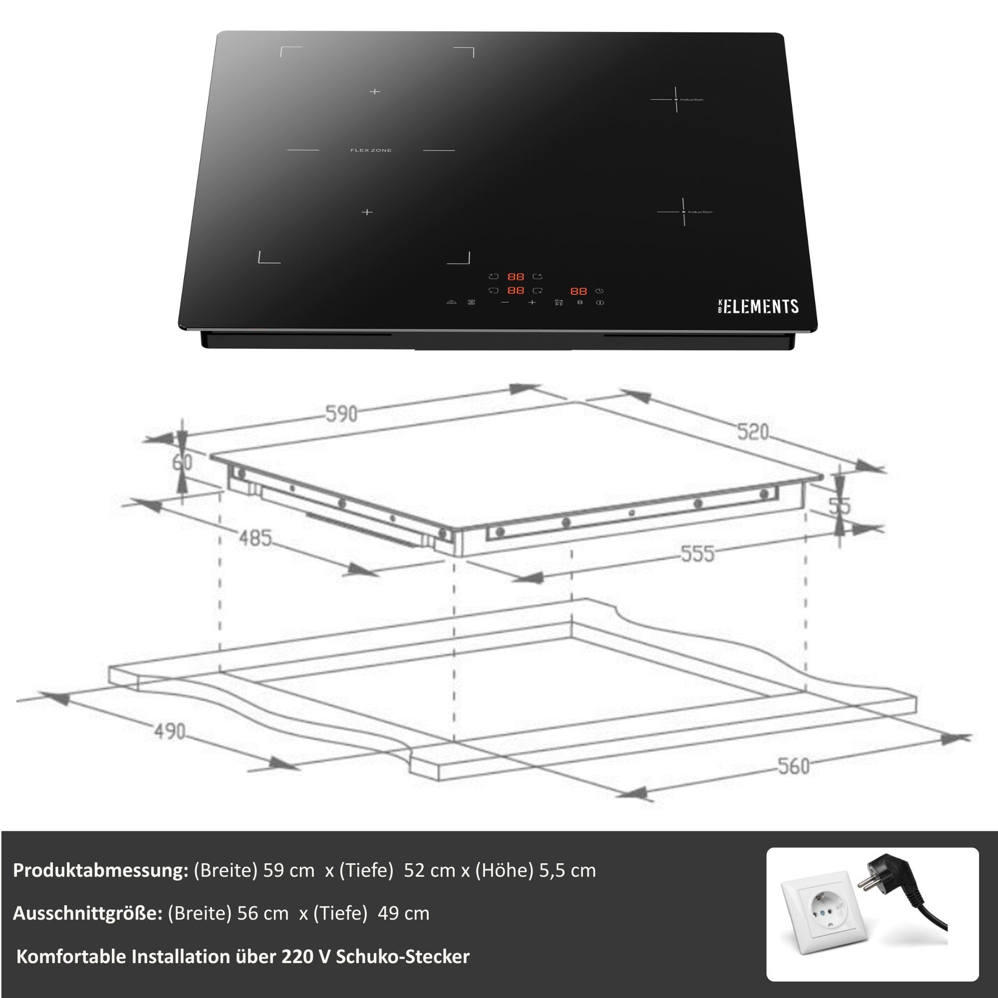 Autarkes Herdset 60 cm Einbaubackofen mit Air Fry & Steam Clean, Induktionskochfeld 59 cm Flexzone, Schuko-Stecker, A+ Energieklasse