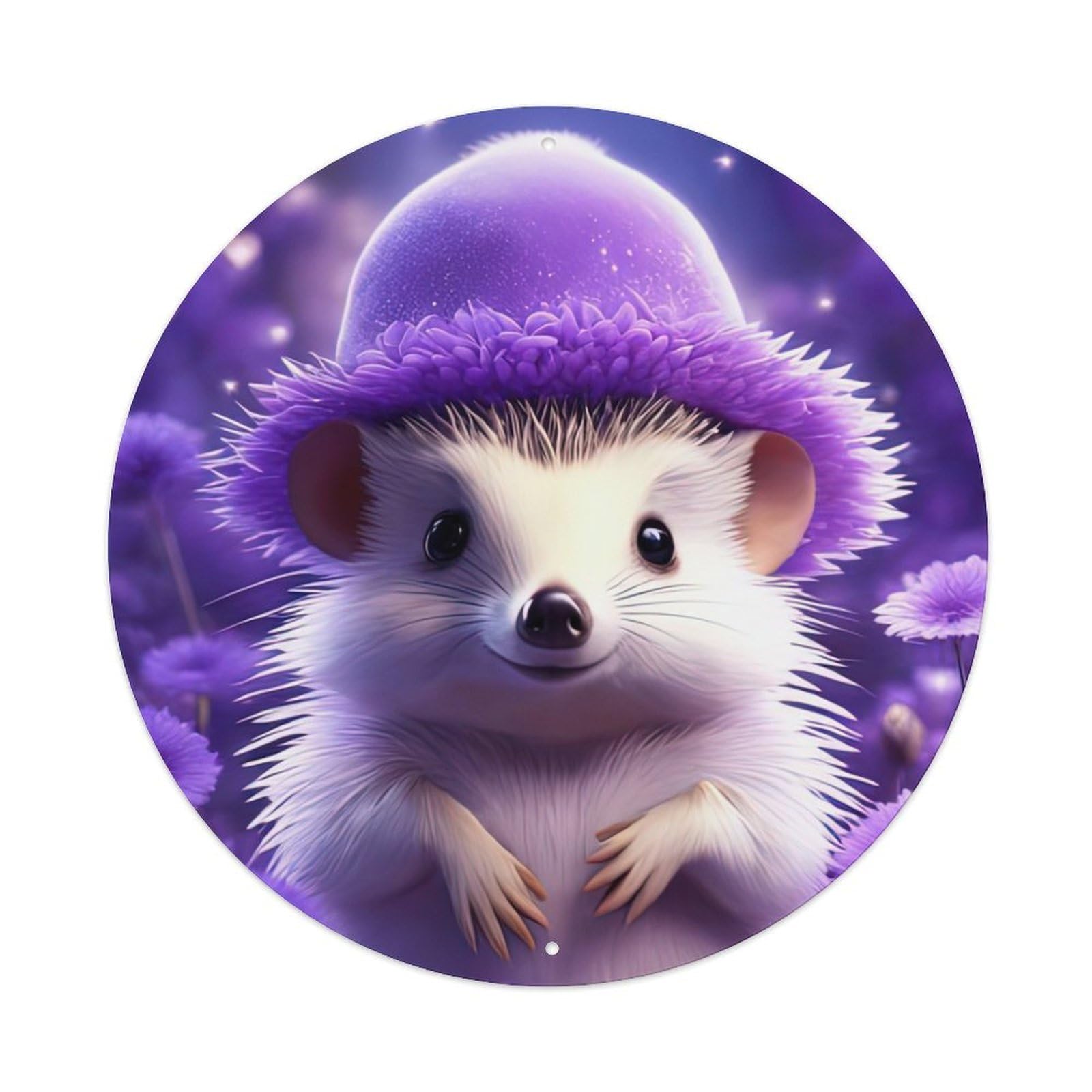 Animal Artwork Cute Hedgehog with Hat Metal Tin Sign