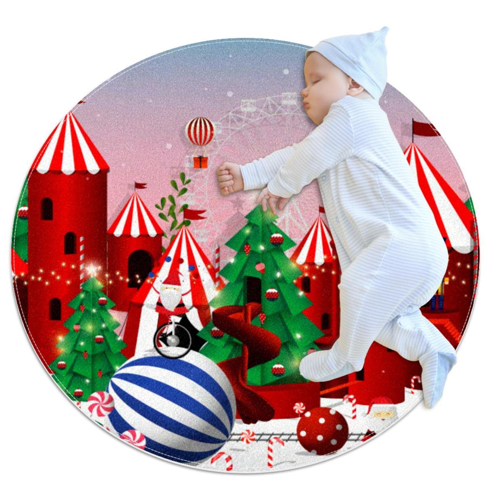 Tapis de canapé Noël rond 80cm avec motif paysage pour entrée et cuisine