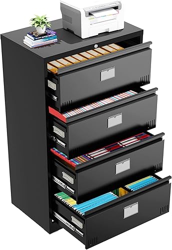 Miniatura 6 de Petonline Archivador lateral de metal para oficina en casa, archivador lateral de 4 cajones con cerradura, archivador horizontal de metal con ranura