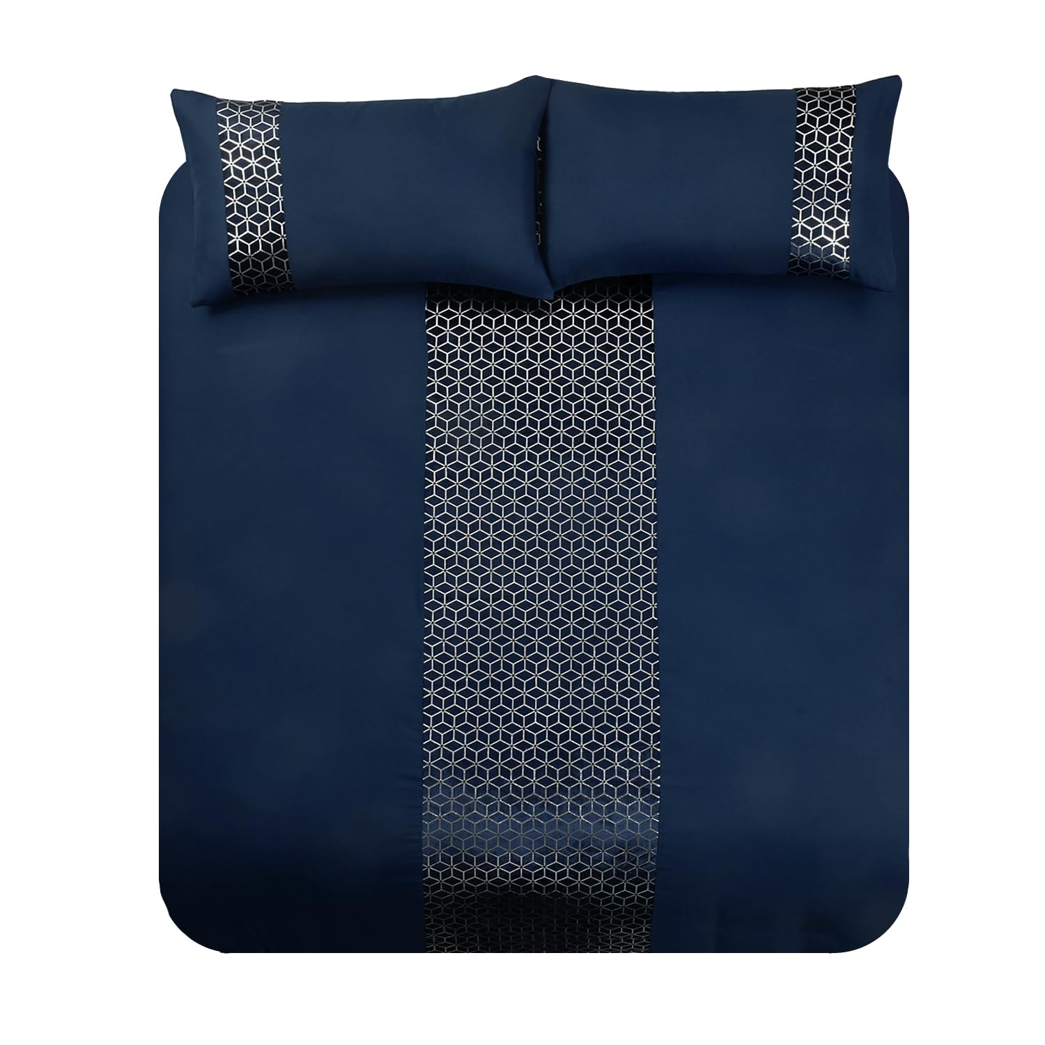 Velosso Sparkle Reversible Double Duvet Cover Set, Geometric Gold Metallic Foil Design, Hotel Quality 3 Piece Bedding Set with 2 Pillowcases, Button Closure (Navy)