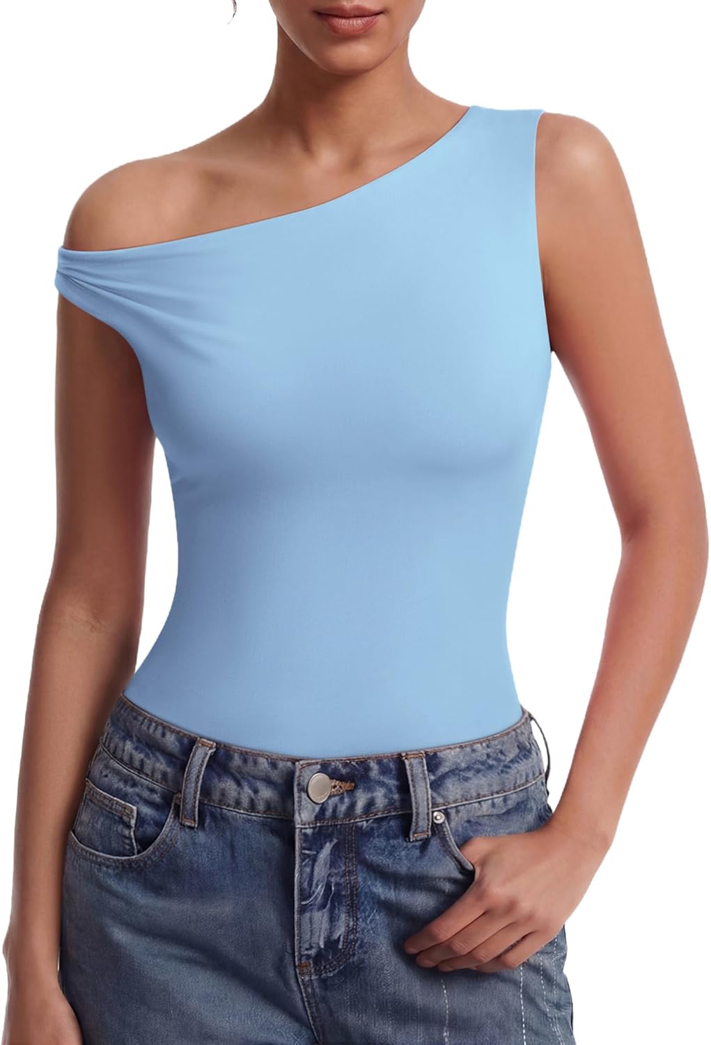 Avidlove Bodysuits for Women Off Shoulder Thong Bodysuit Double Lined One Piece Leotard Asymmetric Going Out Tops